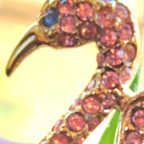 Vtg GIORGIO Flamingo Glitzy Barbie Gems PINK Rhinestones GOLD Marked Brooch NWOT - Picture 11 of 12